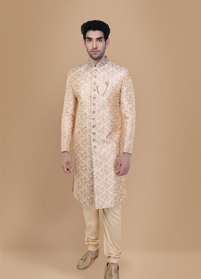 alt message - Manyavar Men Marvelous Rani Pink Wedding Sherwani image number 1